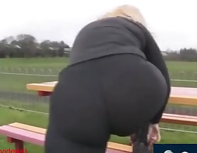 Adult mummy walk wide big ass leggings in park