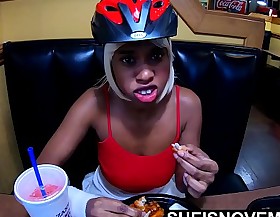 Pornstar eat sure food and location to her best suppliant friend about world of warcraft in public diner flash her large untalented tits with puffy nipple and large areola squeeze her breasts unending and some up skirt angles reality porn flick