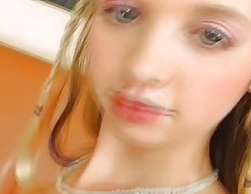 Slender looking German legal age teenager gets her mouth filled with cum