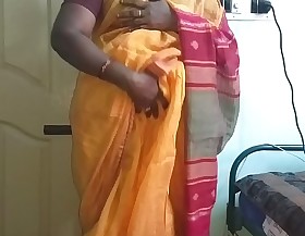 Desi indian horny tamil telugu kannada malayalam hindi cheating wife vanitha wearing orange impulse saree akin big boobs and shaved pussy press hard boobs press nip rubbing pussy masturbation