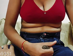 Bhabhi beside blowjob to husband in her periods and he jism on her boobs with Hindi audio