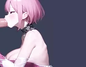 Sakura-Like Pink-Haired Anime Girl Gives Sloppy Deepthroat to Huge, Hairy Cock - Loop