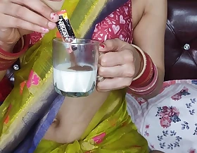Sexy bhabhi makes yummy coffee from say no to fresh breast milk for devar by squeezing out say no to milk in tankard (Hindi audio)