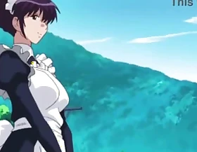 Busty manga maid gives a lusty blowjob to her master