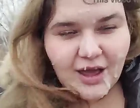 Huge facial be beneficial to a cute BBW blonde with big breasts in inclement weather