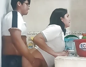 Maid Screwed When Washing Dishes At near Work Hours