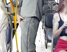 Naughty man thighing column on a catch bus and rubbing flannel on column in public!